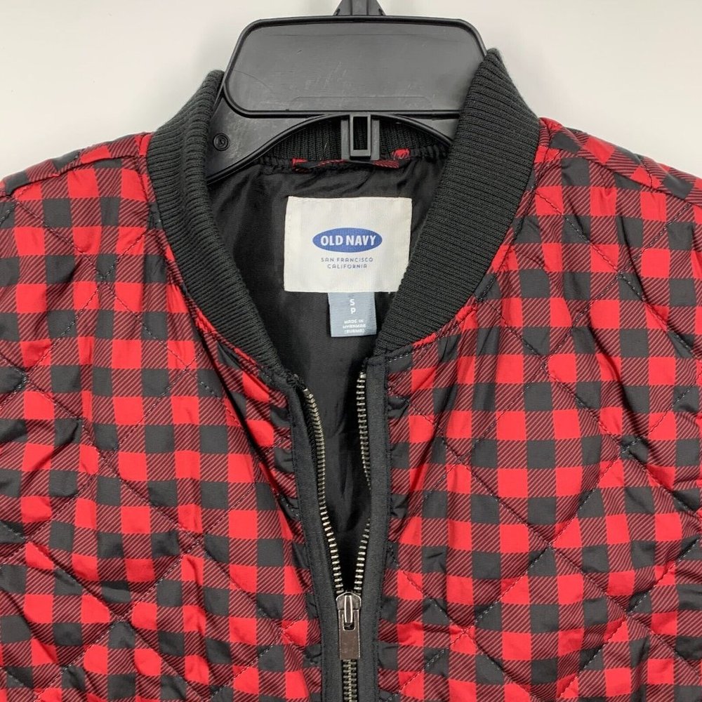 Old Navy Vest Red Black Plaid Check Quilted Puffer Full Zip - Picture 3 of 9